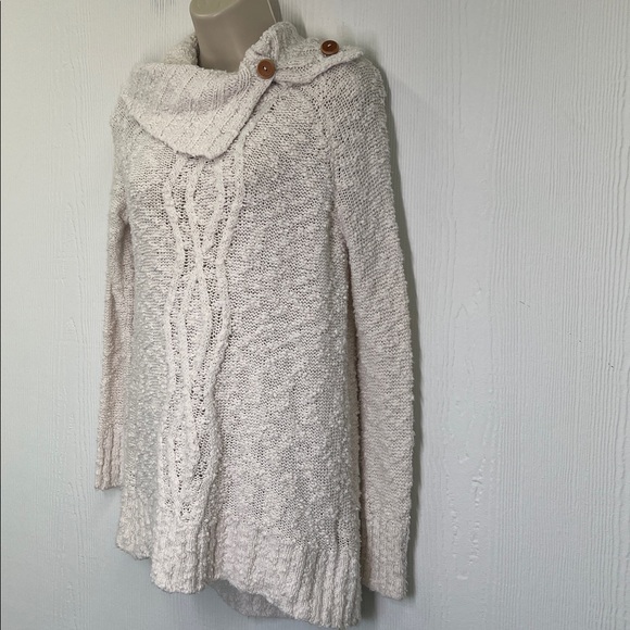 Anthropologie - Moth Wood Button Turtleneck Cream Long Sleeve Knit Sweater XS - Picture 5 of 12